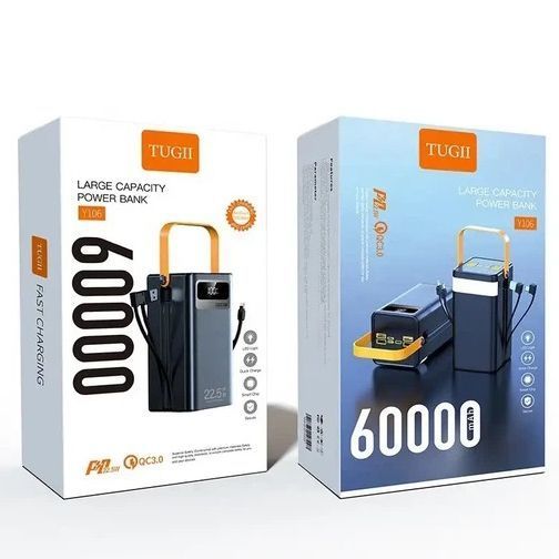 Power bank WUW TUGGII Y106 60 000 mAh зі швидкою зарядкою, дисплеем та вбудованими кабелями 4хUSB wuw85978 фото