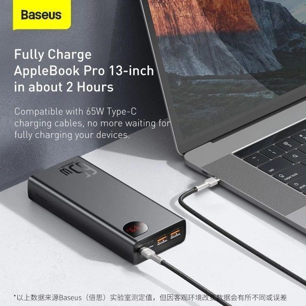 Зовнішній акумулятор Power Bank Baseus 20000mAh 65W для ноутбука зі швидкою зарядкою чорний ws42816 фото