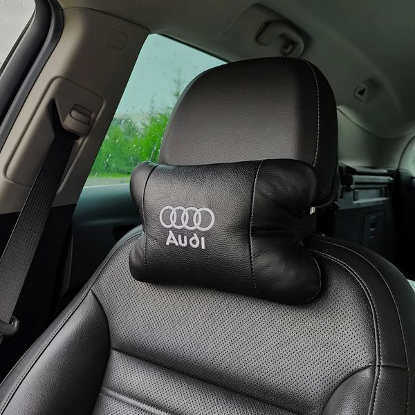 Автомобільна подушка для підголівника Audi &ndash; чорна натуральна шкіра ws56239 фото