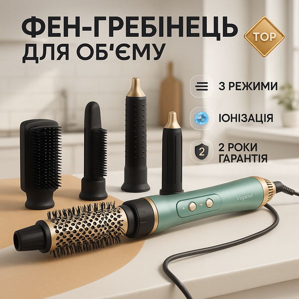 Фен-щітка мультистайлер ViLgrand VHD-1225BR 1200Вт green ws27113 фото