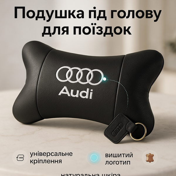 Автомобільна подушка для підголівника Audi &ndash; чорна натуральна шкіра ws56239 фото
