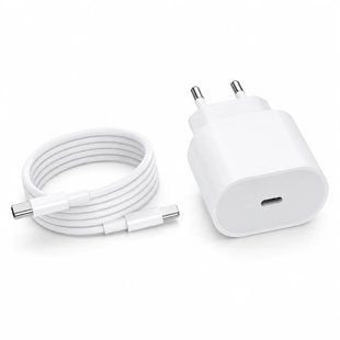 Мережевий зарядний пристрій 26X-199 35W USB-C білий &bull; Адаптер швидкого заряджання 26X-199 з кабелем Type-C&ndash;Type-C 1 м для смартфонів і USB-C пристроїв 58701 фото