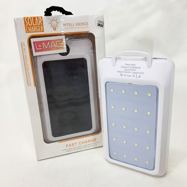 УМБ Power Bank Solar 18000 mAh мобільне зарядне з сонячною панеллю та лампою, Power Bank Charger White ws83645-1 фото