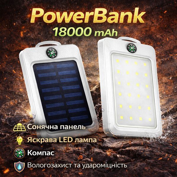 УМБ Power Bank Solar 18000 mAh мобільне зарядне з сонячною панеллю та лампою, Power Bank Charger White ws83645-1 фото