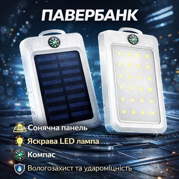 УМБ Power Bank Solar 18000 mAh мобільне зарядне з сонячною панеллю та лампою, Power Bank Charger White ws83645-1 фото