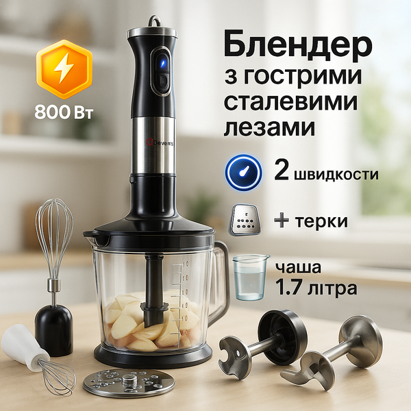 Блендер заглибний багатофункціональний 5в1 Domotec MS-5106 800Вт, Портативний блендер подрібнювач ws92346 фото