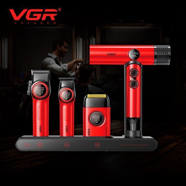 Набір VGR STEPLERSS RPO 4 IN 1 RED, триммер, машинка для стрижки, електробритва, фен ws24934 фото