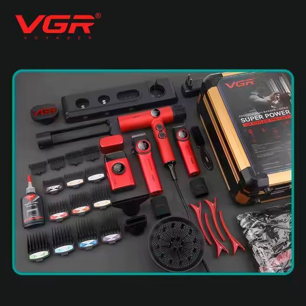 Набір VGR STEPLERSS RPO 4 IN 1 RED, триммер, машинка для стрижки, електробритва, фен ws24934 фото