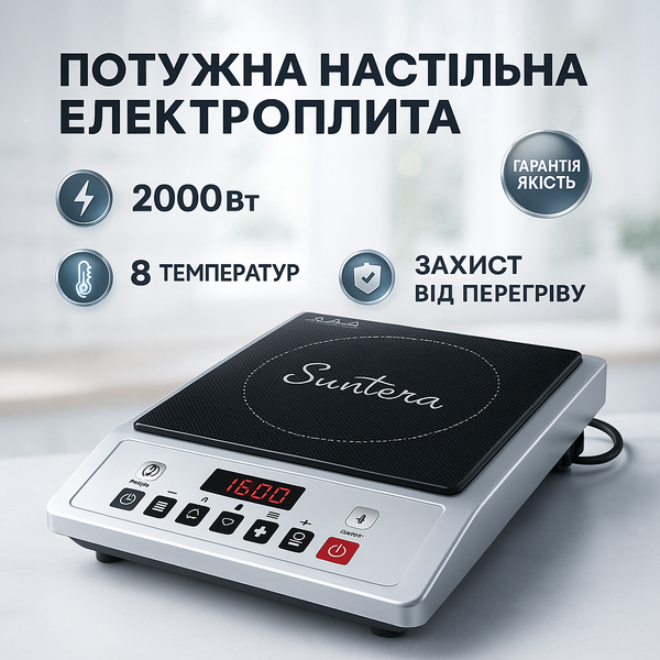 Плитка індукційна Suntera ICD-1012 2000Вт індукційна плита міні, електроплита інфрачервона ws11896 фото