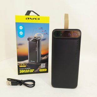 Зовнішній акумулятор Power bank Awei PA-12 30000mAh PD22,5W швидка зарядка ws14628 фото